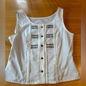 White Embroidered Button-Front Ribbon Deta Tank Top (Germany)